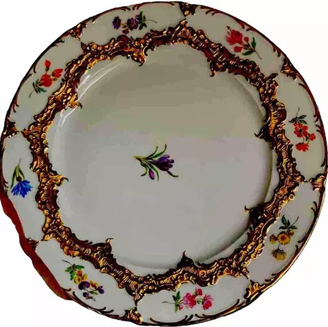 KPM Berlin Neuzierat Hand Painted Floral & Raised Gold Dessert Plate