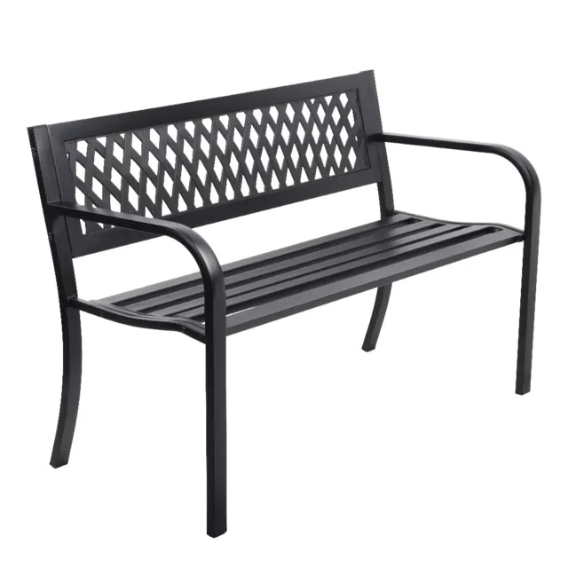 Gardeon Garden Bench Seat Steel Outdoor Lounge Patio Furniture Park Chair Black