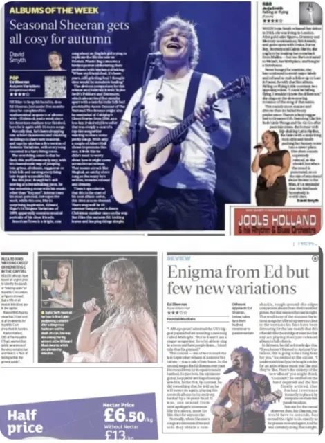 Ed Sheeran Autumn Variations Live Concert Review  New Album UK Article Clippings