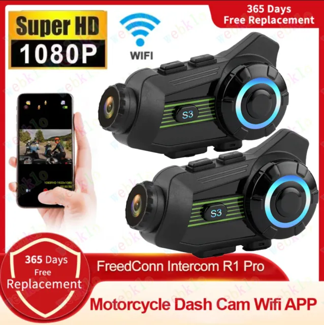 PRO Bluetooth Motorcycle Helmet Intercom Wifi 1080P Camera Wireless FM Headphone