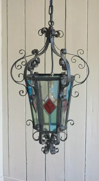 Antique Stained Glass Porch Lantern Hanging Ceiling Light-Lanterns/Lights UKAA