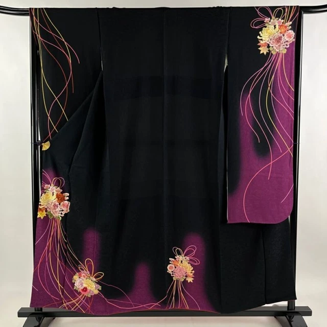 Japanese Kimono Furisode Pure Silk Decorative Paper Ball Embroidery Black