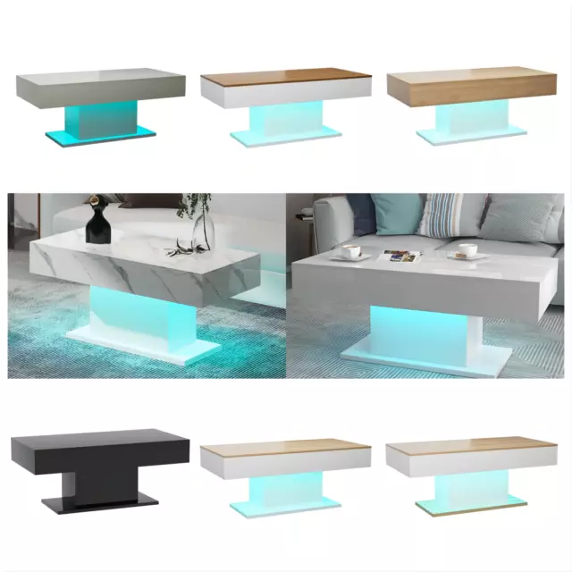 High Gloss Coffee Table with LED Lights Center Cocktail Table Living Room Modern