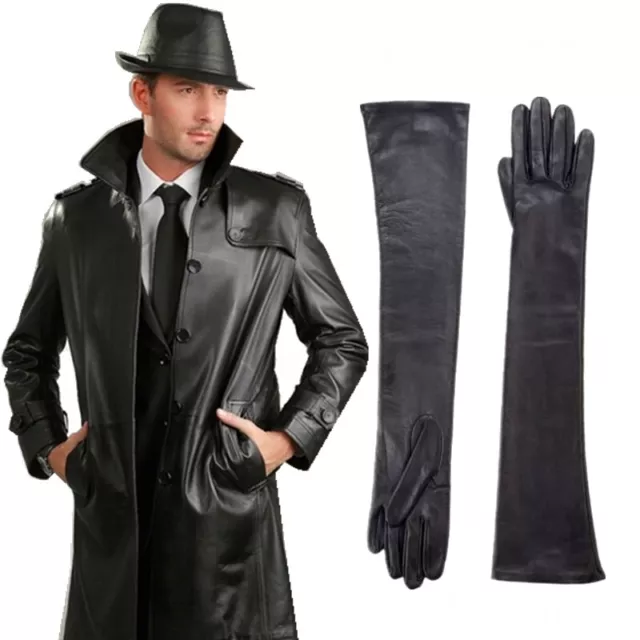 Gants de conduite longs pour hommes noirs cuir véritable