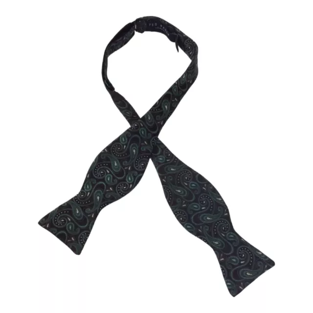 TED BAKER Black Paisley Silk Adjustable Self Bow Tie 2"1/2 EX COND