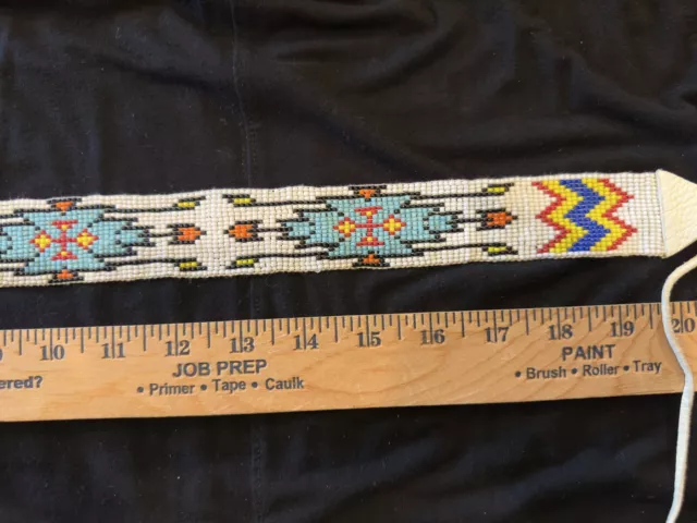 Seed Bead Choker/HEADBAND Hatband Native American White Arrows Soft Leather