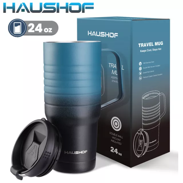 HAUSHOF 24oz Travel Mug Vacuum Insulated Coffee Travel Mug Double Wall w/Handle