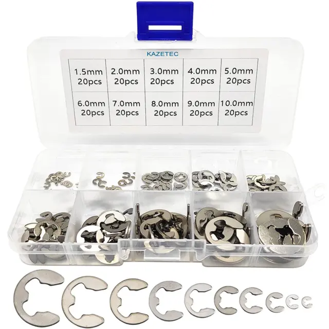 200 Pcs 304 Stainless Steel Opening Snap Ring, E-Clip External Retaining Circlip