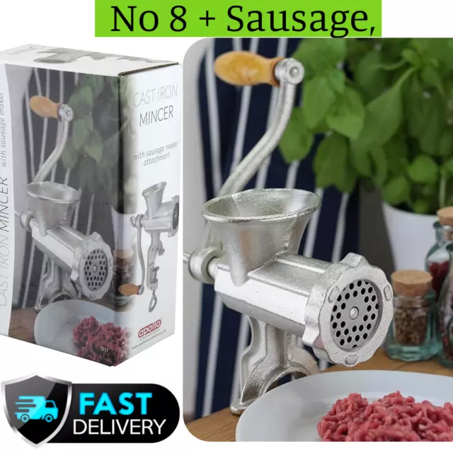 Cast Iron Manual Rotary Beef Sausage Hand Operated Maker Meat Mincer Grinder No8