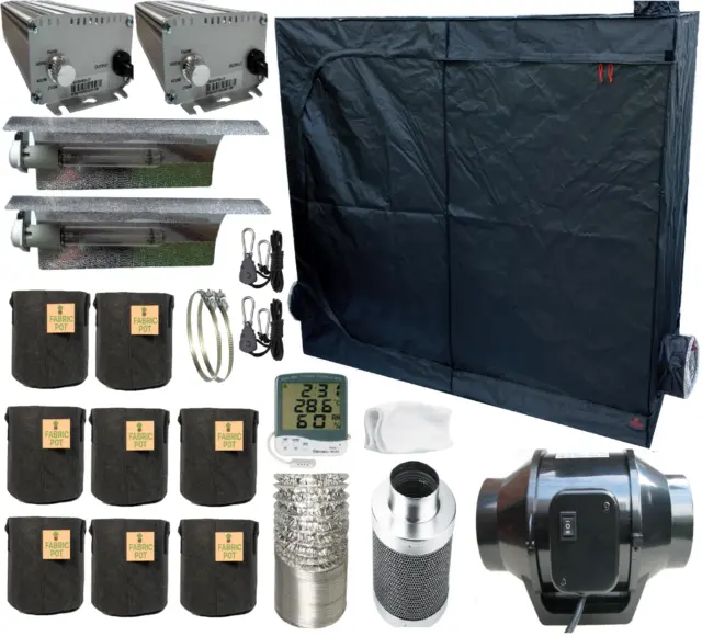 Kit Tenda Completa Coltivazione 600w Luce 60cm/80cm/1m/1,2m/2,4m x 1,2m Idroponica