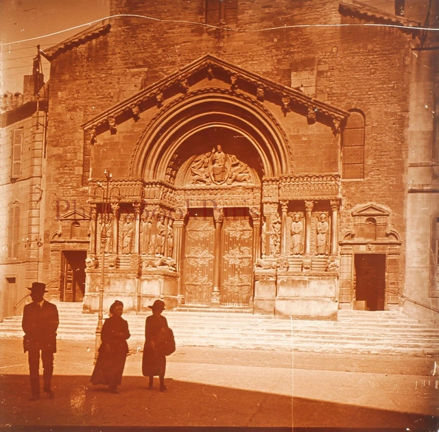 FRANCE Cathédrale Saint-Trophime c1925 Photo Plaque de verre Stereo Vintage V17T