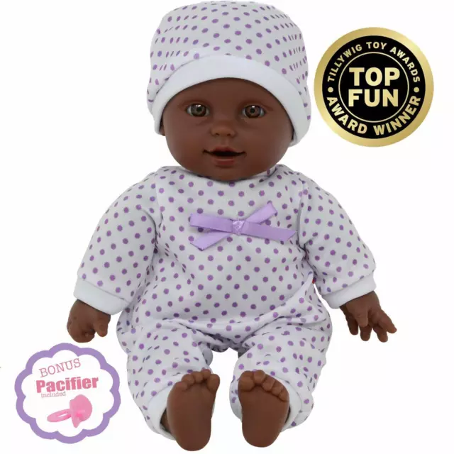 11 inch Soft Body African American Newborn Baby Doll in Gift Box - Doll Pacifier