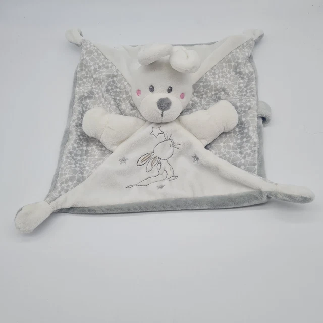 27 - Simba Toys Doudou Plat Lapin Blanc Gris Etoile Argent Attache Tetine Neuf