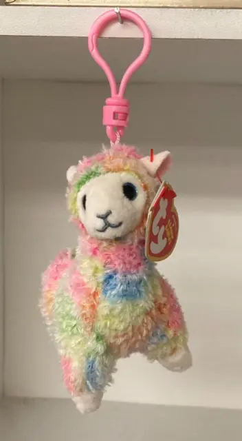 TY Beanie Baby - LOLA the Rainbow Llama (Plastic Key Clip) (4 inch) - MWMTs