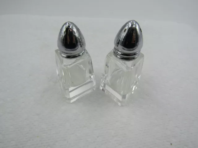 Vintage Small Clear Glass Salt and Pepper Shakers Silver Lids 2 1/2"