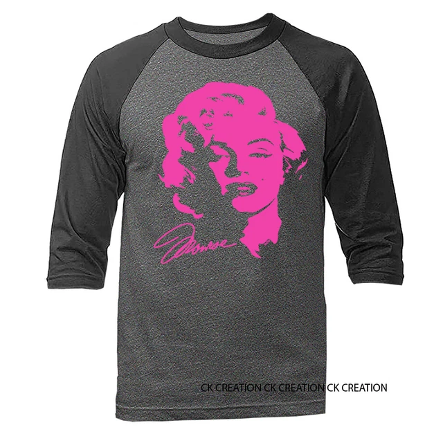 Neon Monroe Pink  3/4 Sleeve Graphic  Raglan 3/4 Sleeve Baseball T-shirt Tee