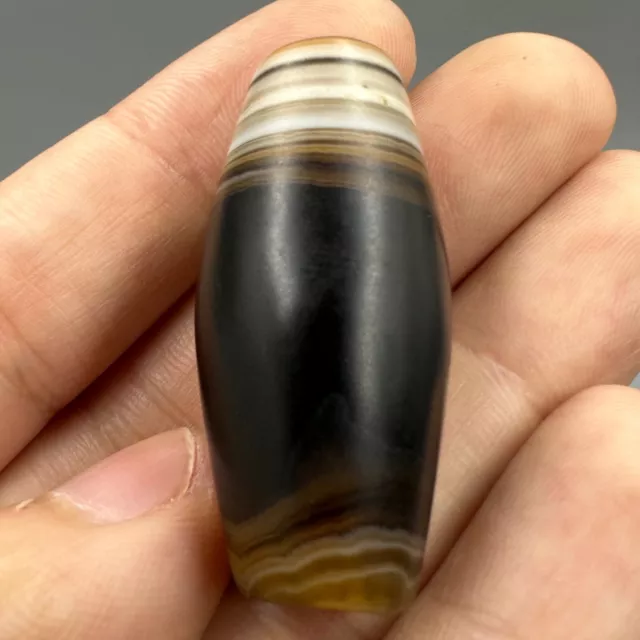 Ancient Himalayan Agate Old Rare Tibetan Pyu Bead With Milky Way Patina