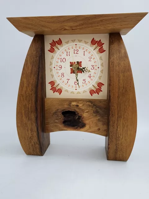 Handmade Mission Style White Oak Iroko Mantle Shelf Clock USA