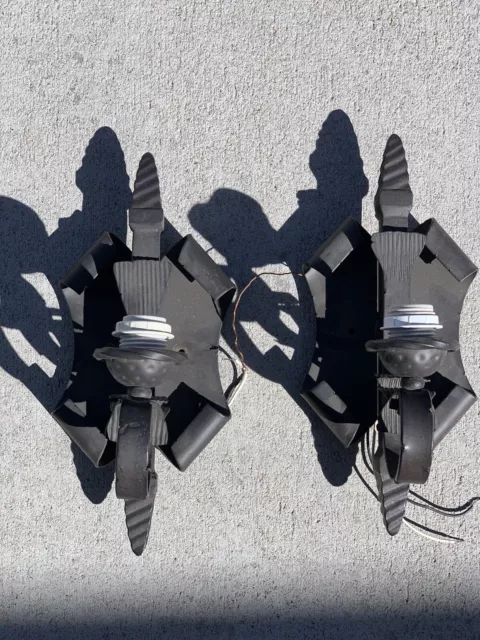 Vintage Wall Sconces - Wrought Iron Hand Forged Wired Wall Lights Untested.