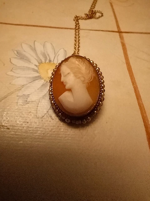 Broche Camée Ancien 19e Siècle - Profil De Femme En Cameo - Bijou Vintage Occasion