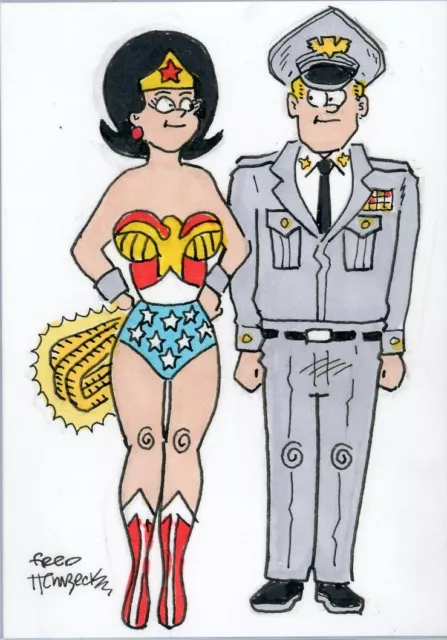 Fred Hembeck Sketch Card: Wonder Woman and Steve Trevor, JLA (DC)