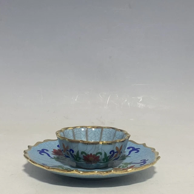 5.5" china antique song dynasty guan kiln ru Porcelain gilt teacup 2 pcs 1 set