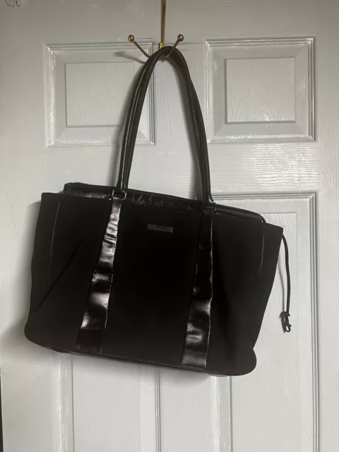 TUMI Satchel Tote Bag Women Black Nylon Leather Handbag