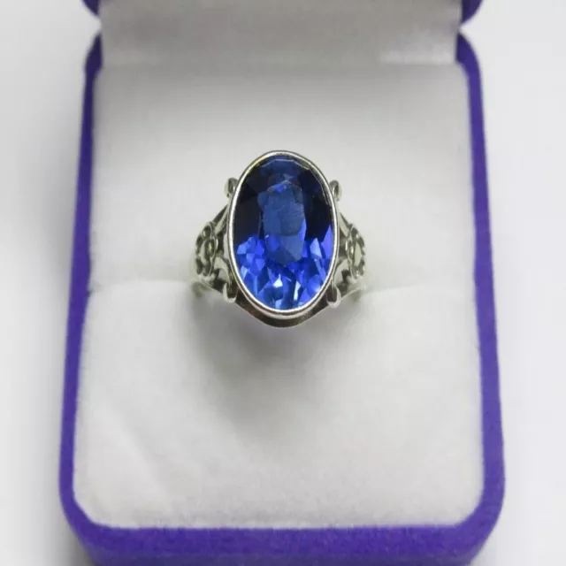 Oval Cut Simulated Blue Sapphire Stunning Wedding Ring In 14K White Gold Plated