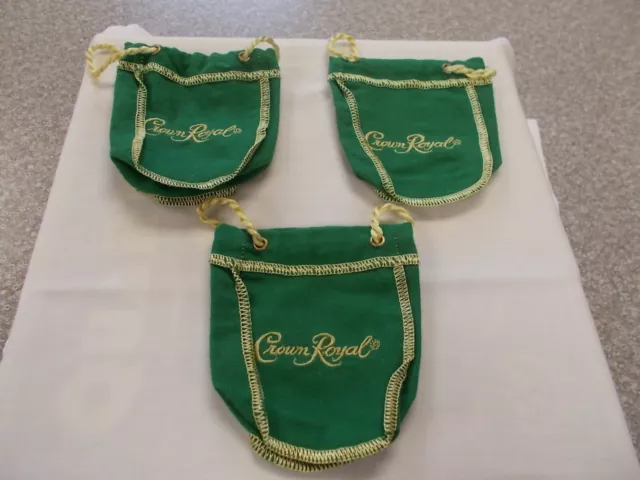 Vintage Crown Royal Bag Set/3 Advertising Green Small 4.5" Supporting Cat Rescue