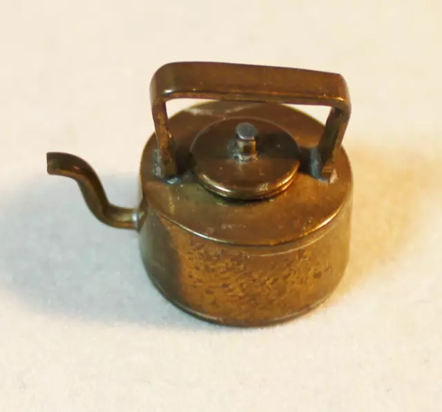 Antique English Miniature Hand Made Brass Tea Kettle 1/2" Diameter Removable Lid