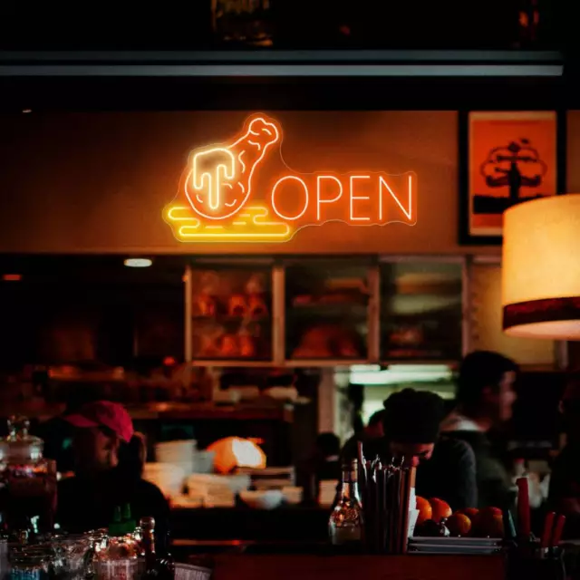 Open Chicken thighs Neon Sign Light Restaurant Sign Business Logo Fast food Sign