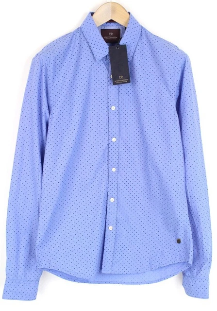 SCOTCH & SODA M Men Shirt Pure Cotton Button Up Collar Blue Polka Dot Melange