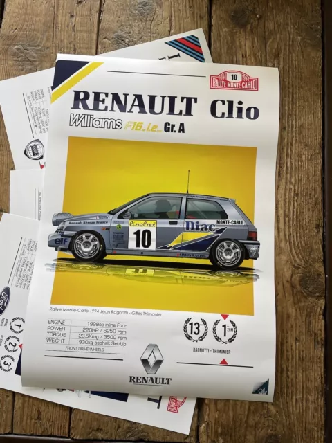 Affiche A2 Poster déco Renault Clio Williams Gr.A Diac 1994 Ragnotti Monte Carlo