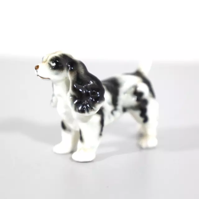 Vtg English Cocker Spaniel Miniature Figurine Statue Black White Porcelain