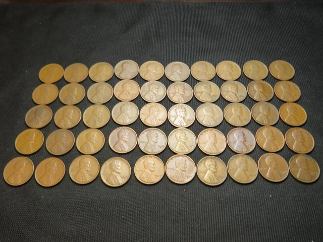 1909-1938 S  Lincoln Wheat Cent Penny roll lot 50 different coins old US Copper