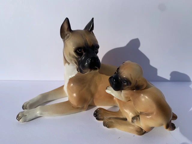 Vintage NAPCO Ceramic MOTHER AND PUPPY BOXER DOG Figurine 5638