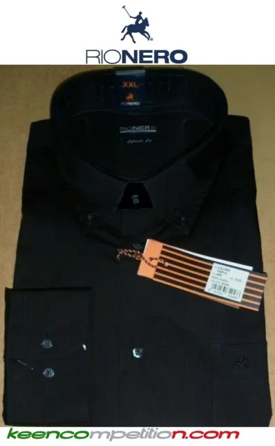 RIONERO Camicia uomo nera manica lunga button down nero tinta unita 100% cotone