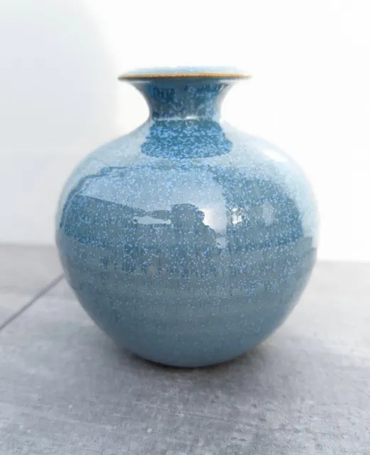 Vintage Louis Mulcahy Studio Art pottery Stoneware Bulbous vase Blue Green Glaze