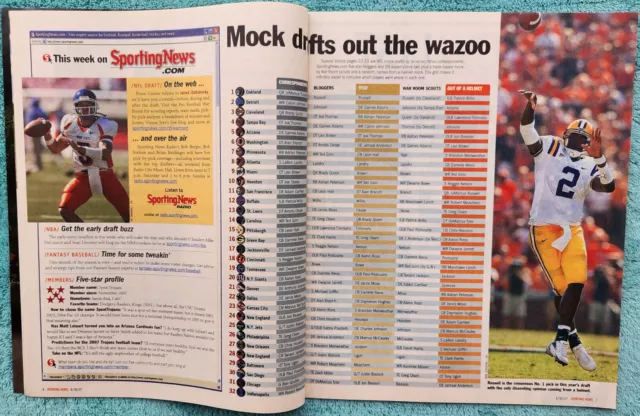 The Perfect Round 1 NFL Draft 2007 Sporting News Mock Draft Issue 56 Pages 2