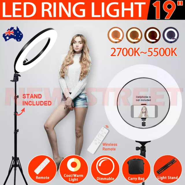 19" 5500K Dimmable Diva LED Ring Light Diffuser With Stand Make Up Studio Video