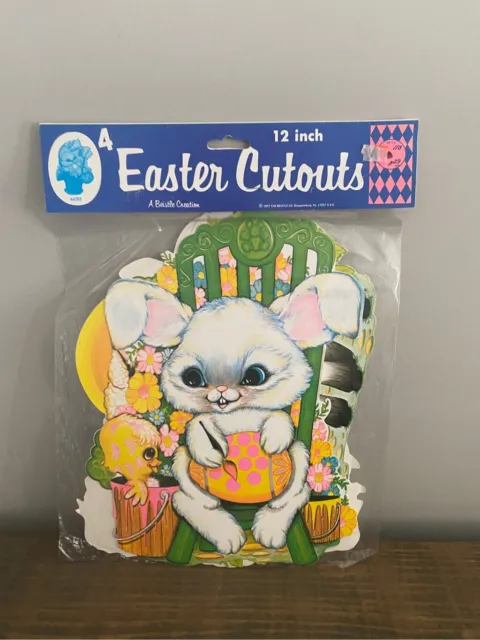 4 1977 Beistle VINTAGE EASTER DIECUTS PAPER EASTER DECORATIONS BUNNY chick lamb
