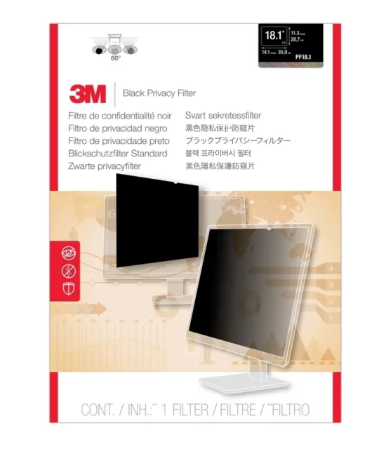 3M Black Privacy Screen Monitor Filter 18.1" Widescreen 5:4 PF18.1 11.3" x 14.1"