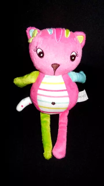 doudou peluche chat rose bleu vert ORCHESTRA 28cm