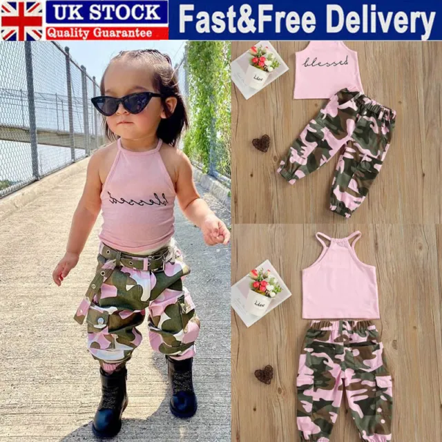 Toddler Newborn Baby Girls Sleeveless Camo Clothes Tracksuit Tops Pants Outfits