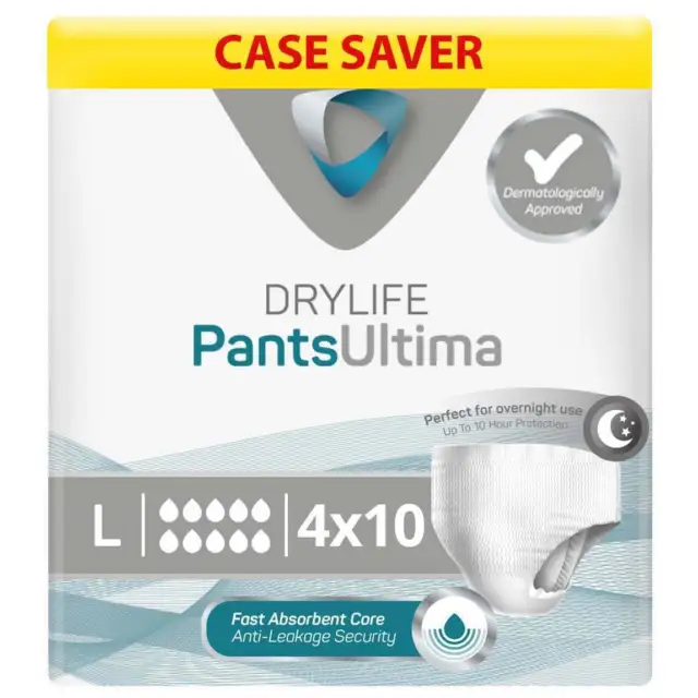 4x Drylife Unisex Incontinence Pants Ultima - Large - Pack of 10 - 3000ml