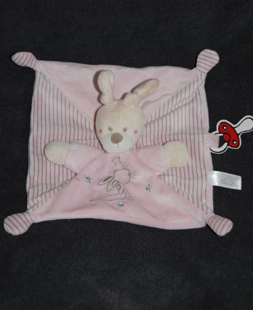 Doudou Plat Lapin Rose Etoile Argentée SIMBA NICOTOY KIABI Attache Tétine TTBE