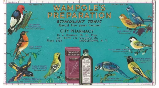 Wampoles's Preparation Tonic Blotter, City Pharmacy, Middletown, Ny