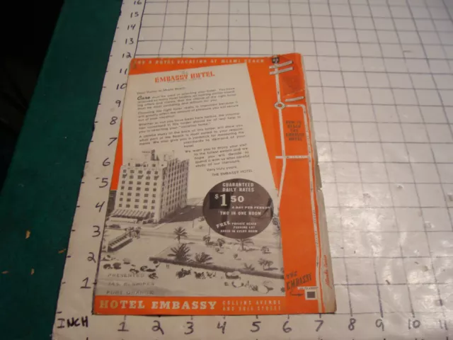 vintage 1940'S MIAMI BEACH HOTEL Paper: the EMBASSY HOTEL 1941