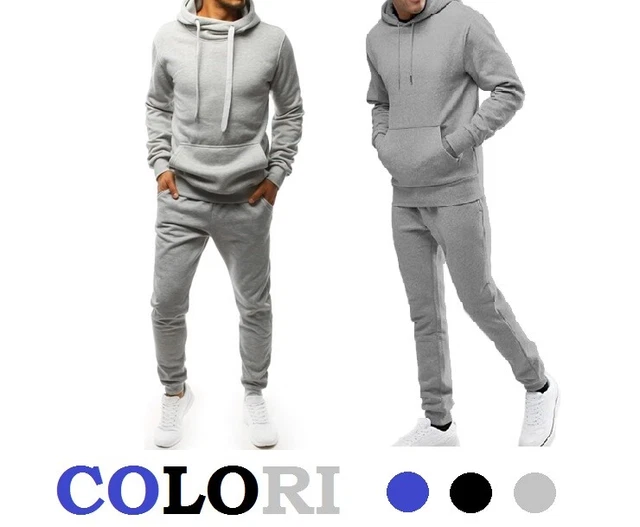 Tuta Uomo Invernale Completo Sport In Felpa Elastica Cappuccio Slim Fit 2 Pezzi