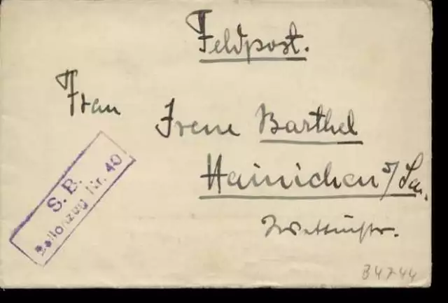 (4744)   1. Wk Fpbrief m. violettem Kastenstempel SB Ballonzug Nr. 40